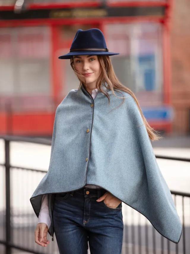 John Partridge Tweed Shawl sjal Blue Herringbone ull
