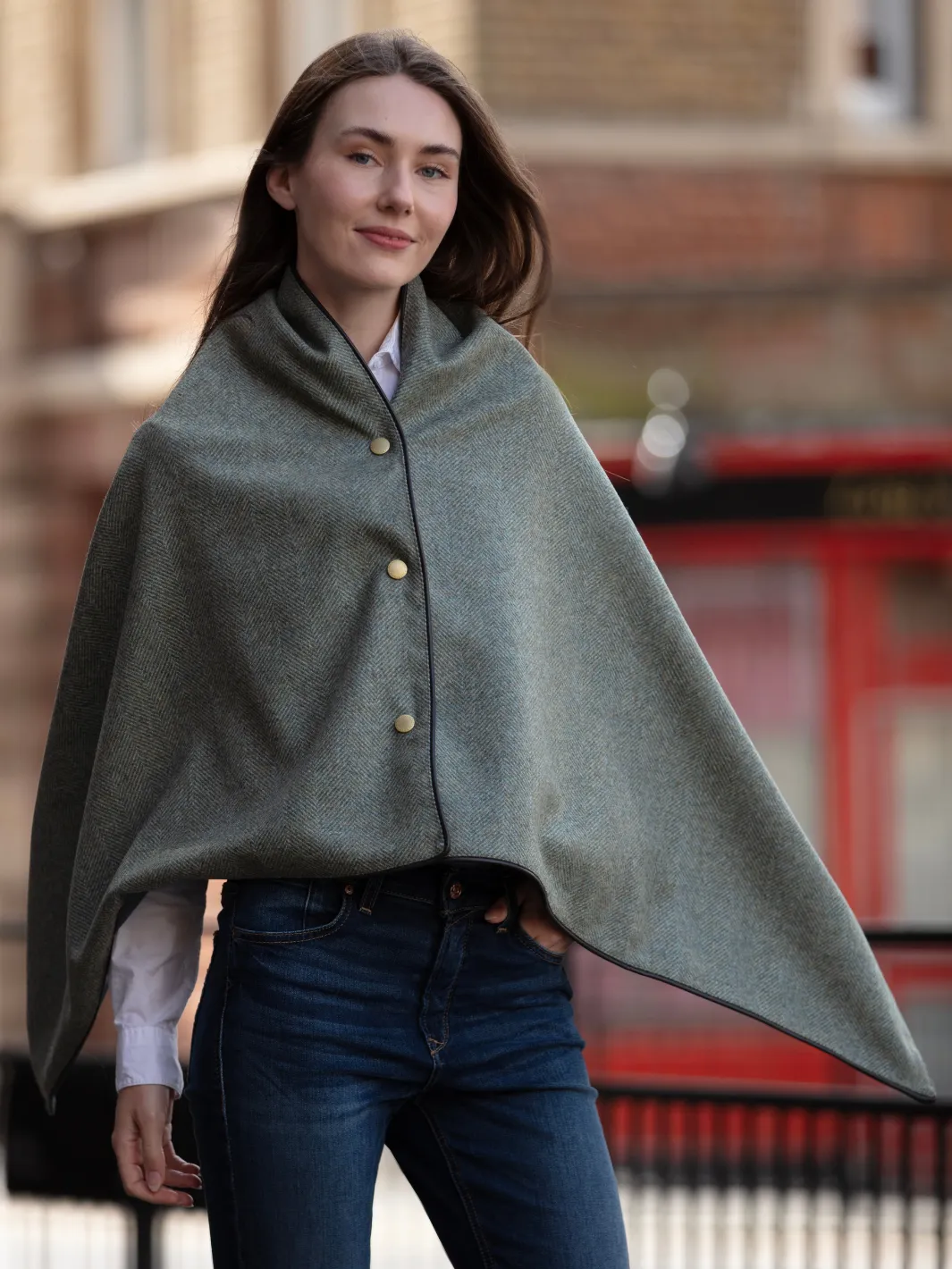 John Partridge Tweed Shawl sjal grønt fiskebein 100 % ull