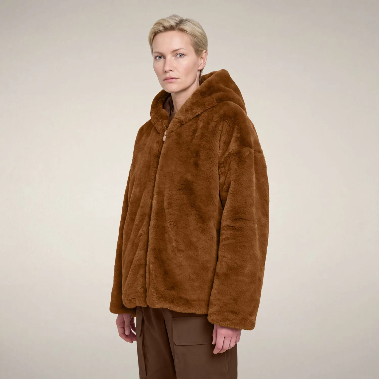 Save The Duck Davina vendbar fuskepelsjakke dame Noisette Brown
