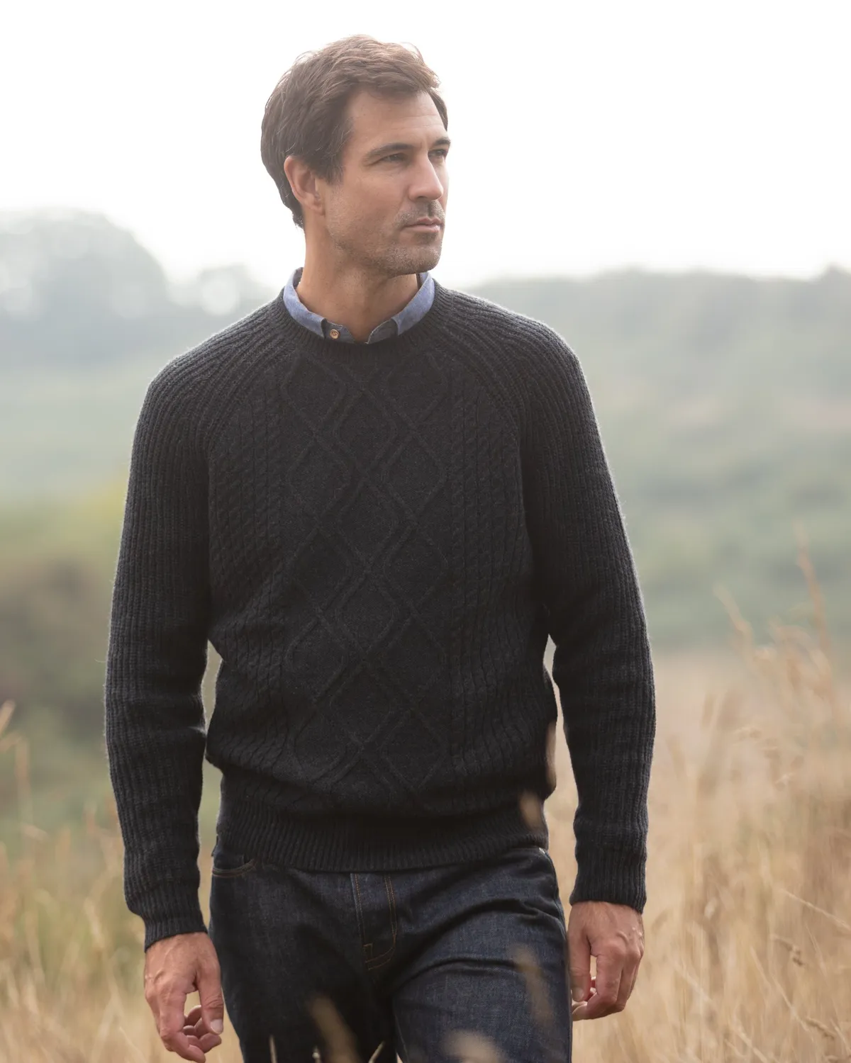 John Partridge Diamond Panel Crew Neck Jumper genser Charcoal ullblanding
