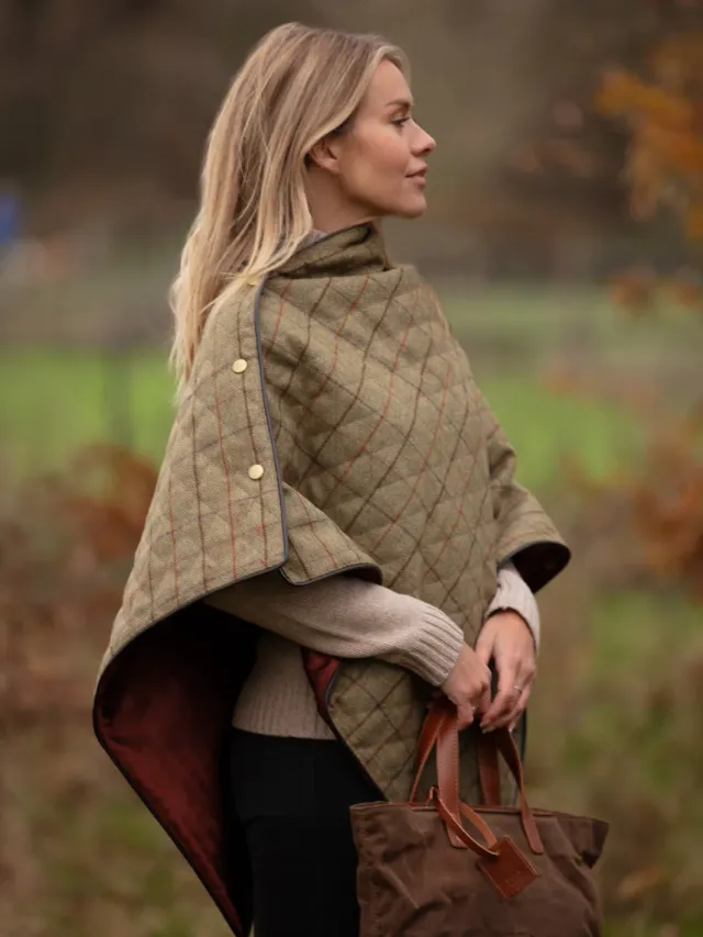 John Partridge Tweed Shawl sjal grønn brun rute one size