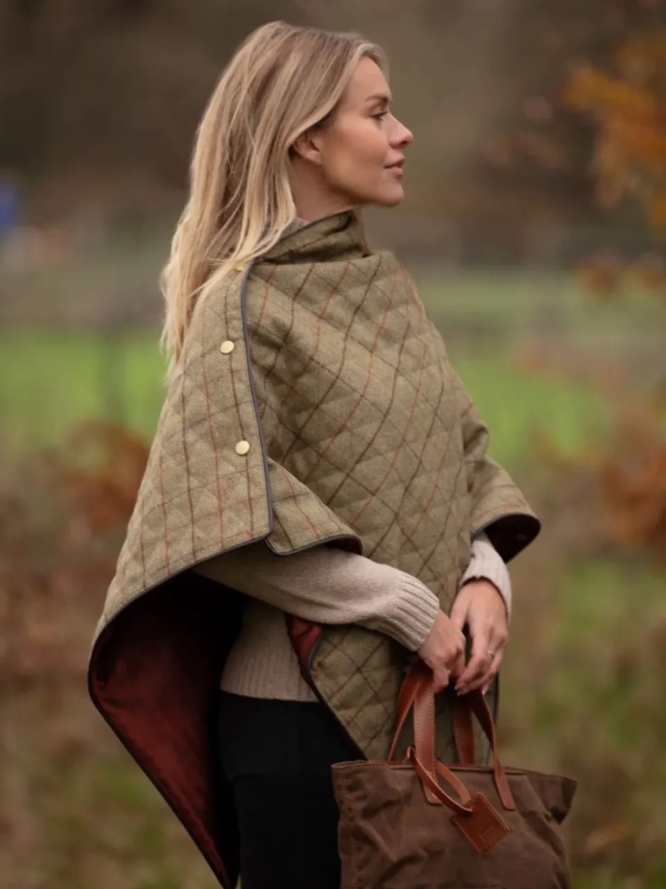 John Partridge Tweed Shawl sjal grønn brun rute one size