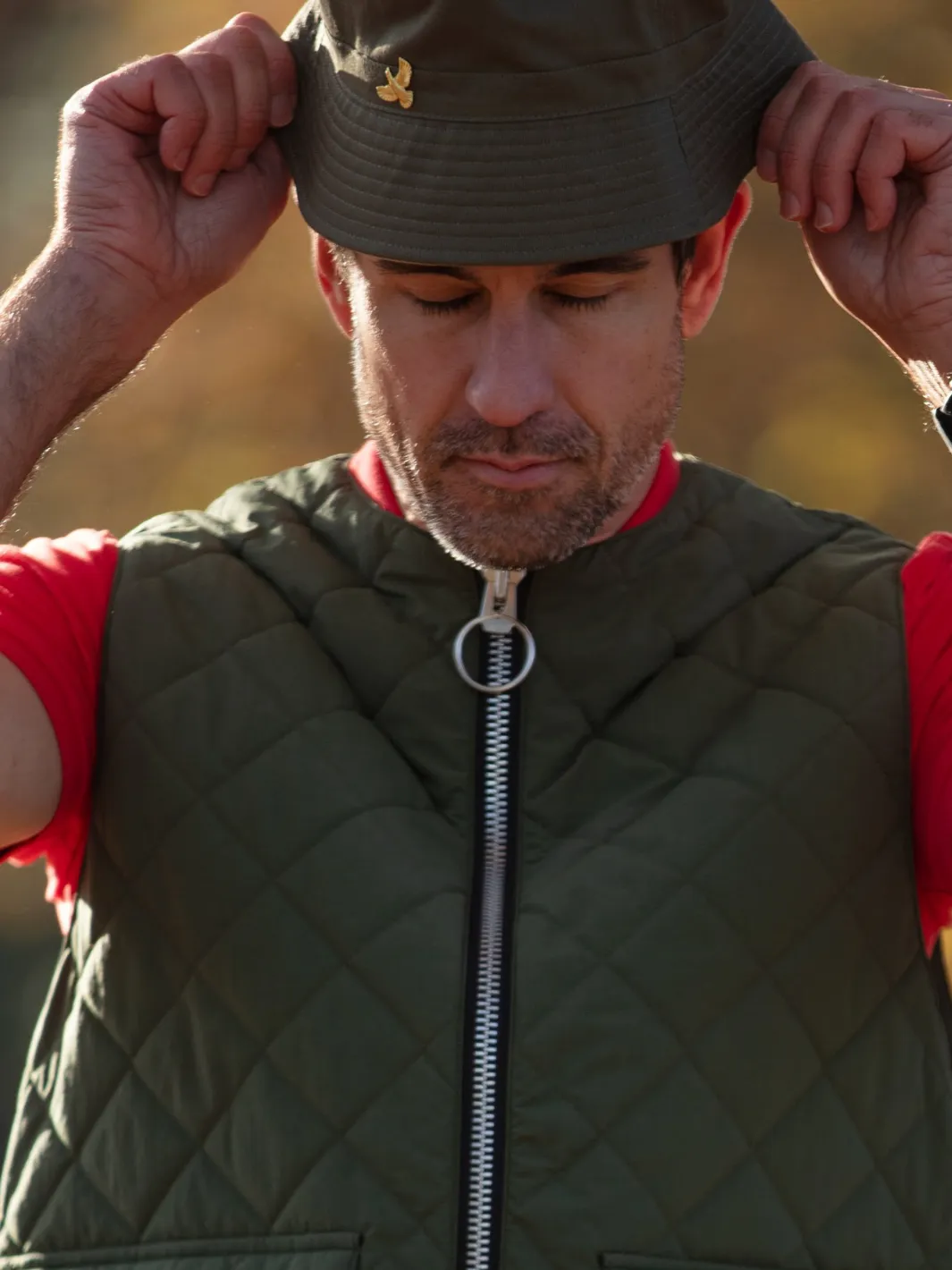 John Partridge Reversible Bucket Hat bøttehatt Olive/Cream bomull