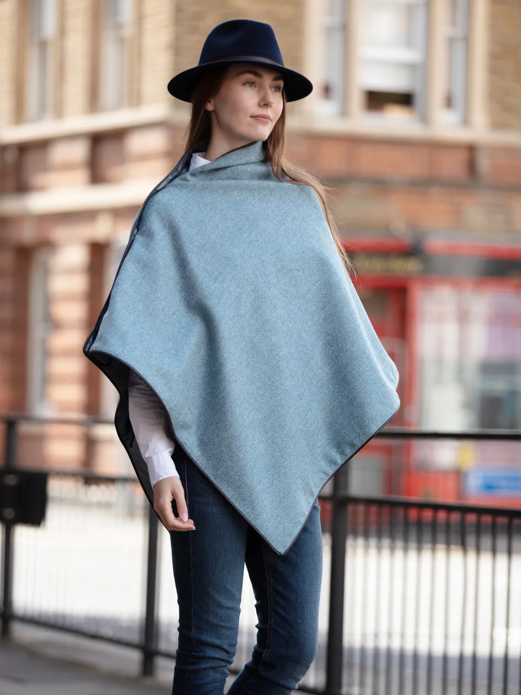 John Partridge Tweed Shawl sjal Blue Herringbone ull