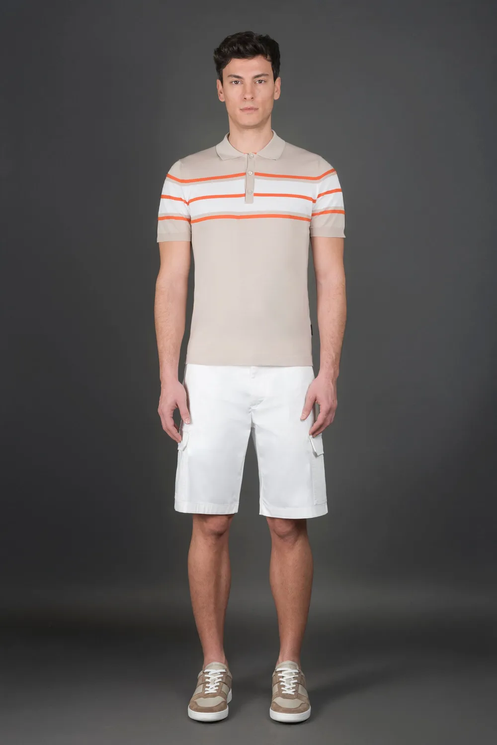 Moorer ACAYA-CRE poloskjorte Beige/hvit bomull