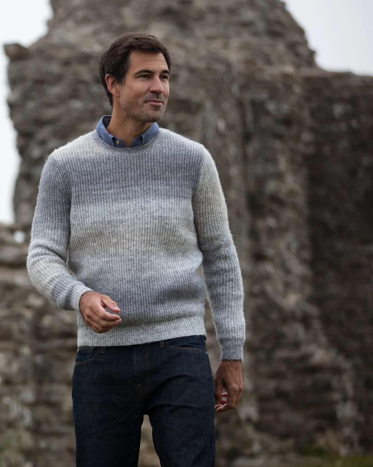 John Partridge Ombre Eco Crew Neck genser gråmelert resirkulert