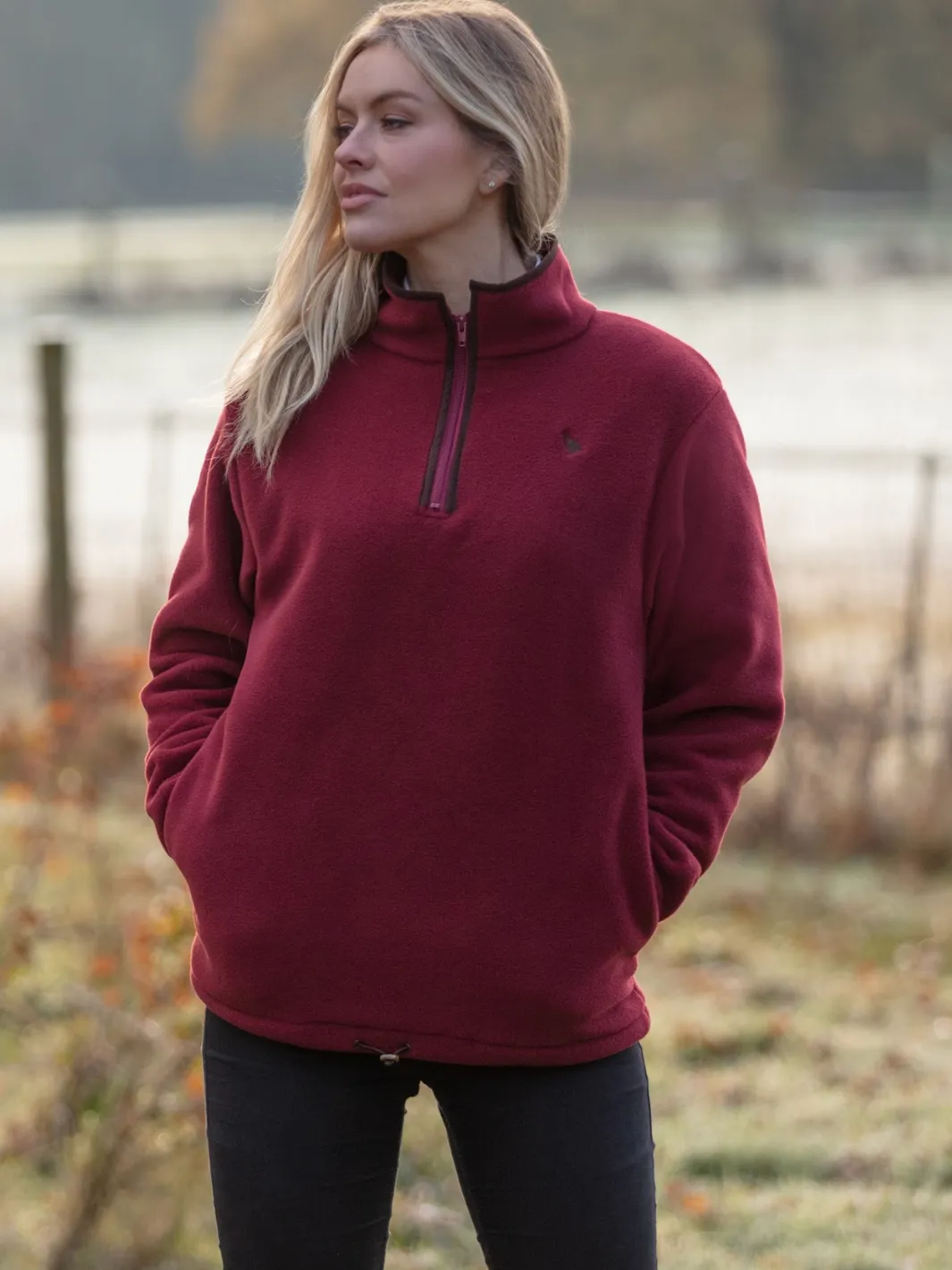 John Partridge Unisex Fleece Pullover fleecegenser burgunder, italiensk fleece