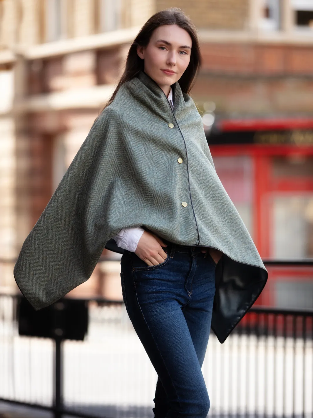 John Partridge Tweed Shawl sjal grønt fiskebein 100 % ull