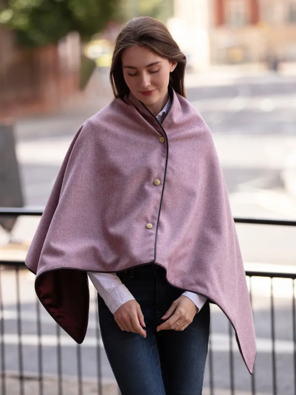 John Partridge Tweed Shawl sjal Pink Herringbone i ull