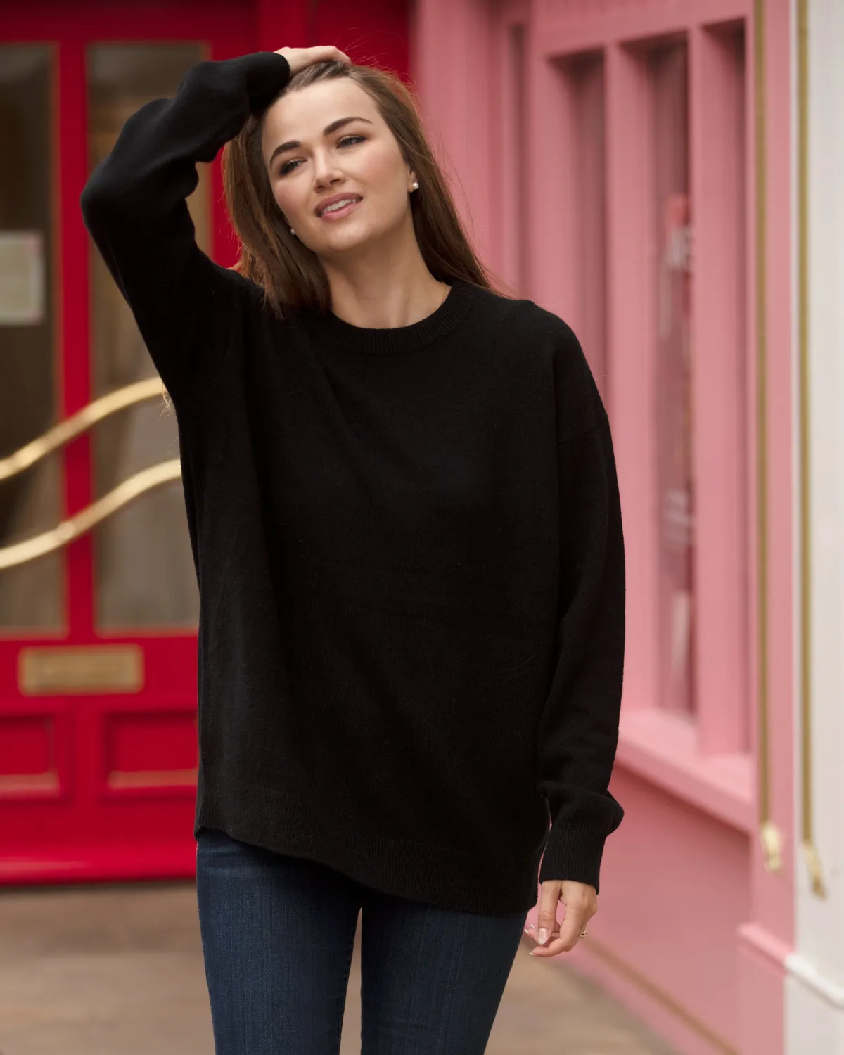 John Partridge Oversized Crew Neck Jumper genser svart lammeullblanding