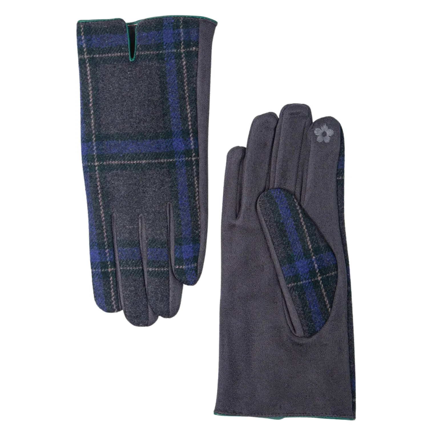 John Partridge Gloves hansker grå blå tartan one size fleece