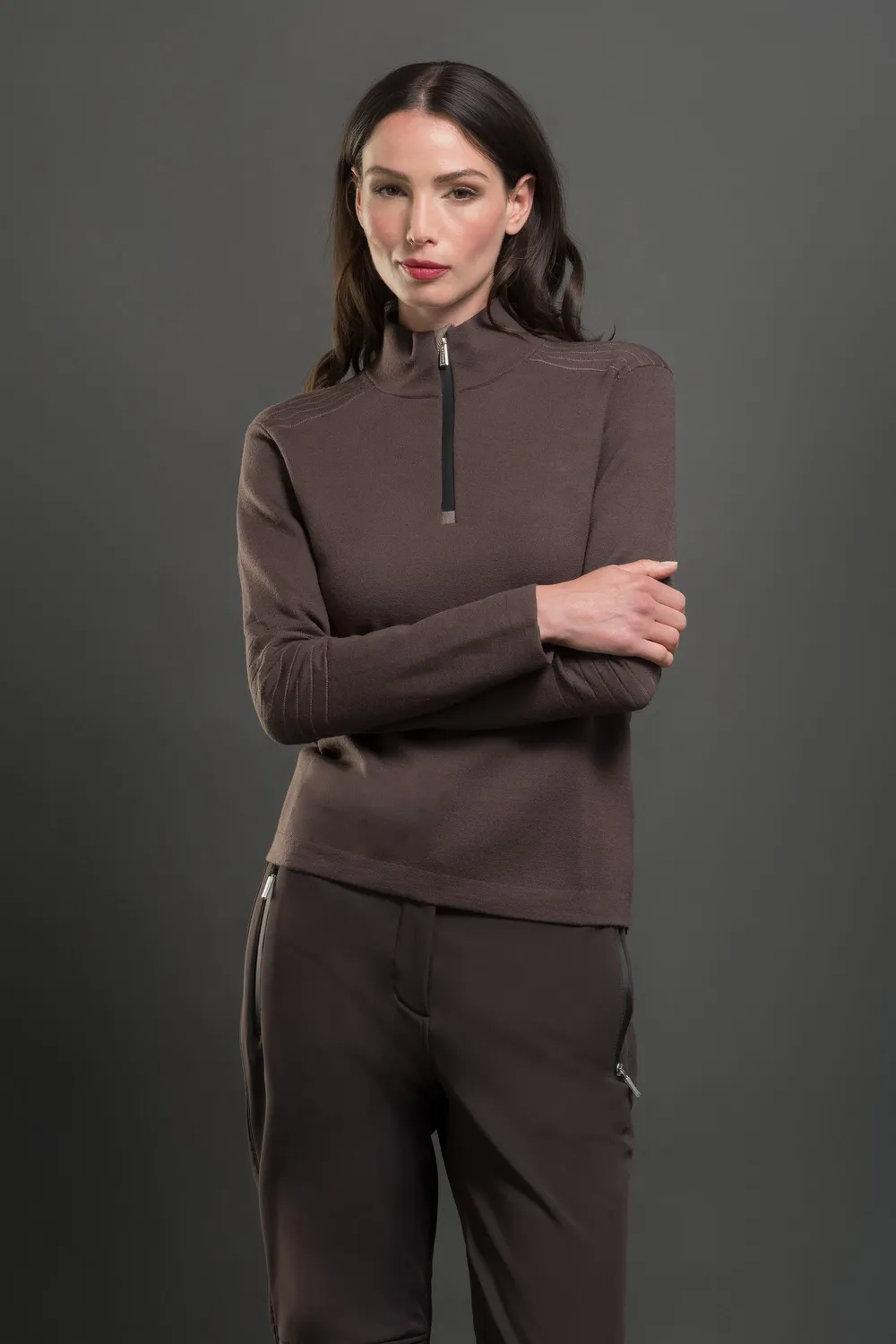 Moorer STRIA-W-ET ullgenser halv glidelås Bianco/Taupe, merinoull