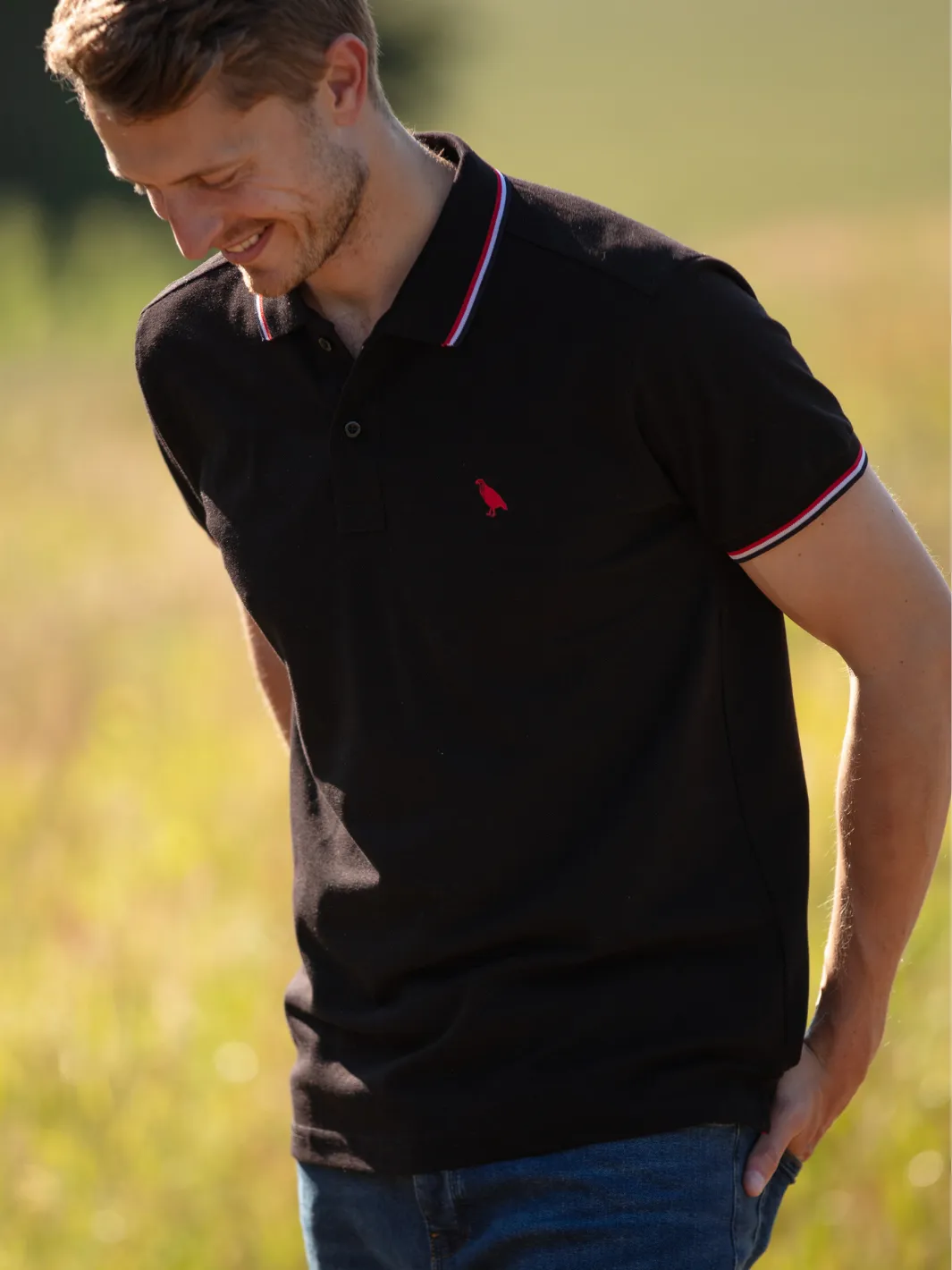 John Partridge Tipped Polo Shirt poloskjorte svart bomull