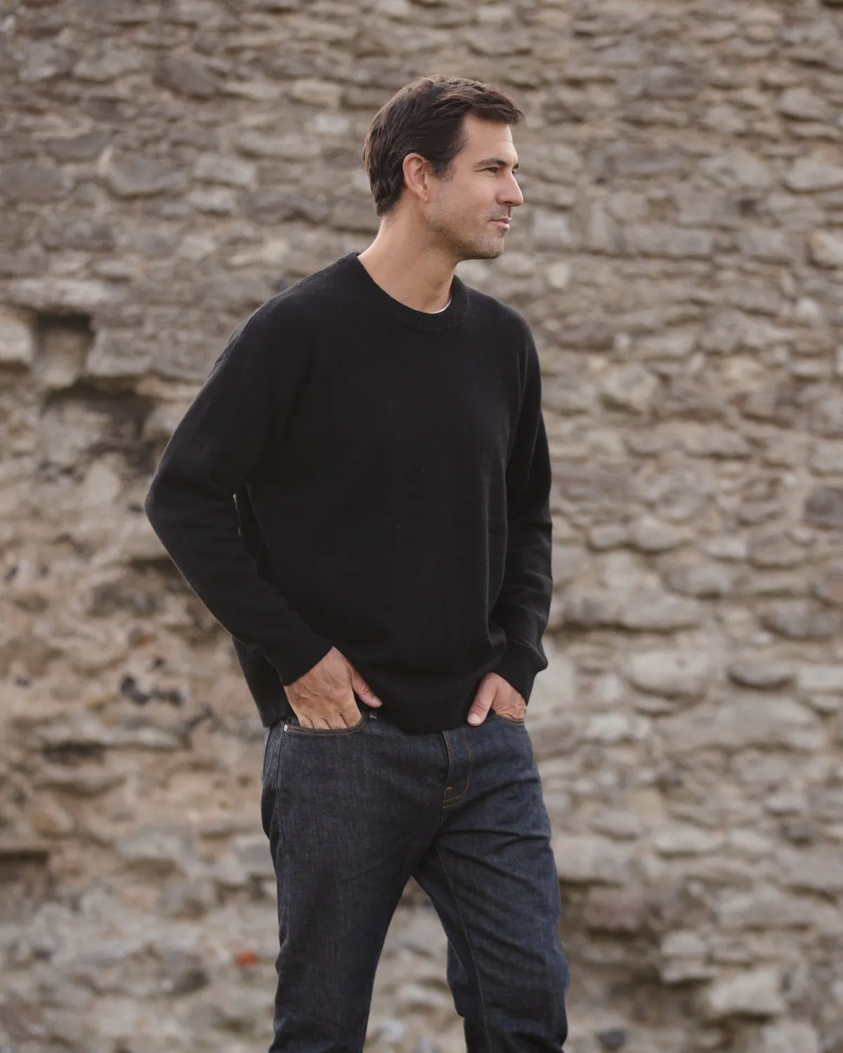 John Partridge Oversized Crew Neck Jumper genser svart lammeullblanding