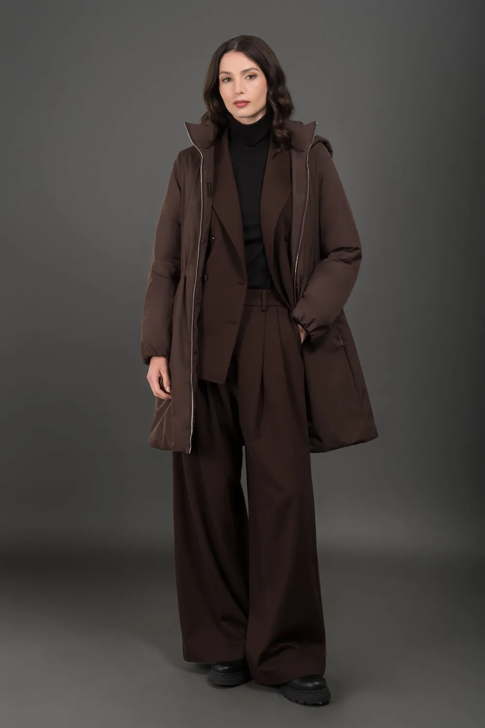 Moorer ALERIA-J dobbeltspent blazer i jersey brun