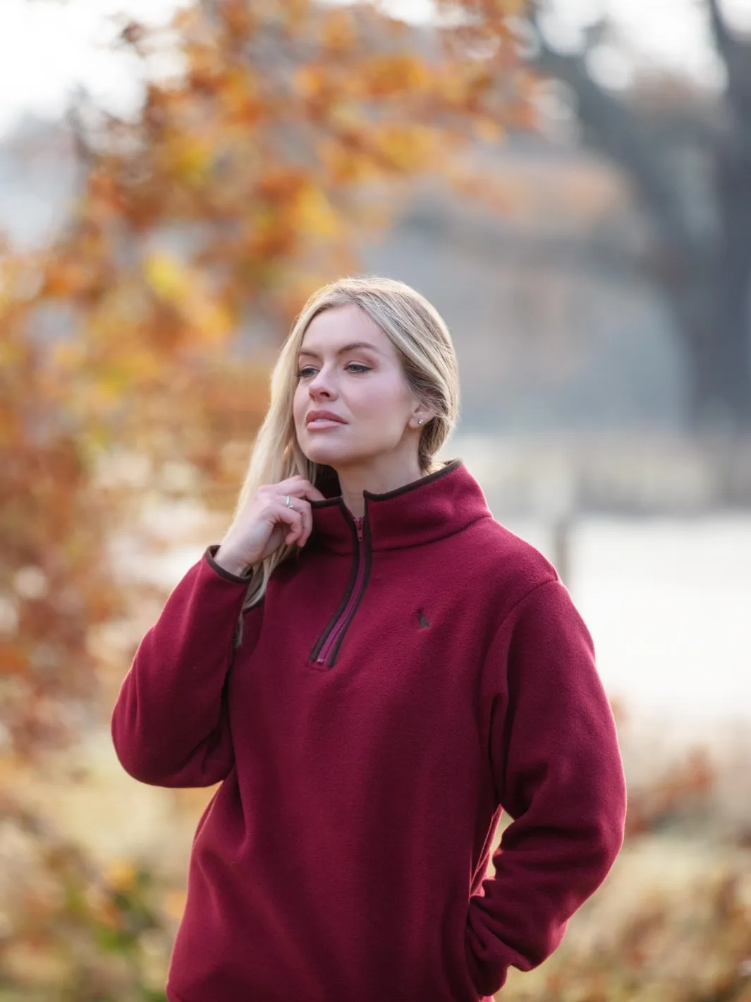 John Partridge Unisex Fleece Pullover fleecegenser burgunder, italiensk fleece