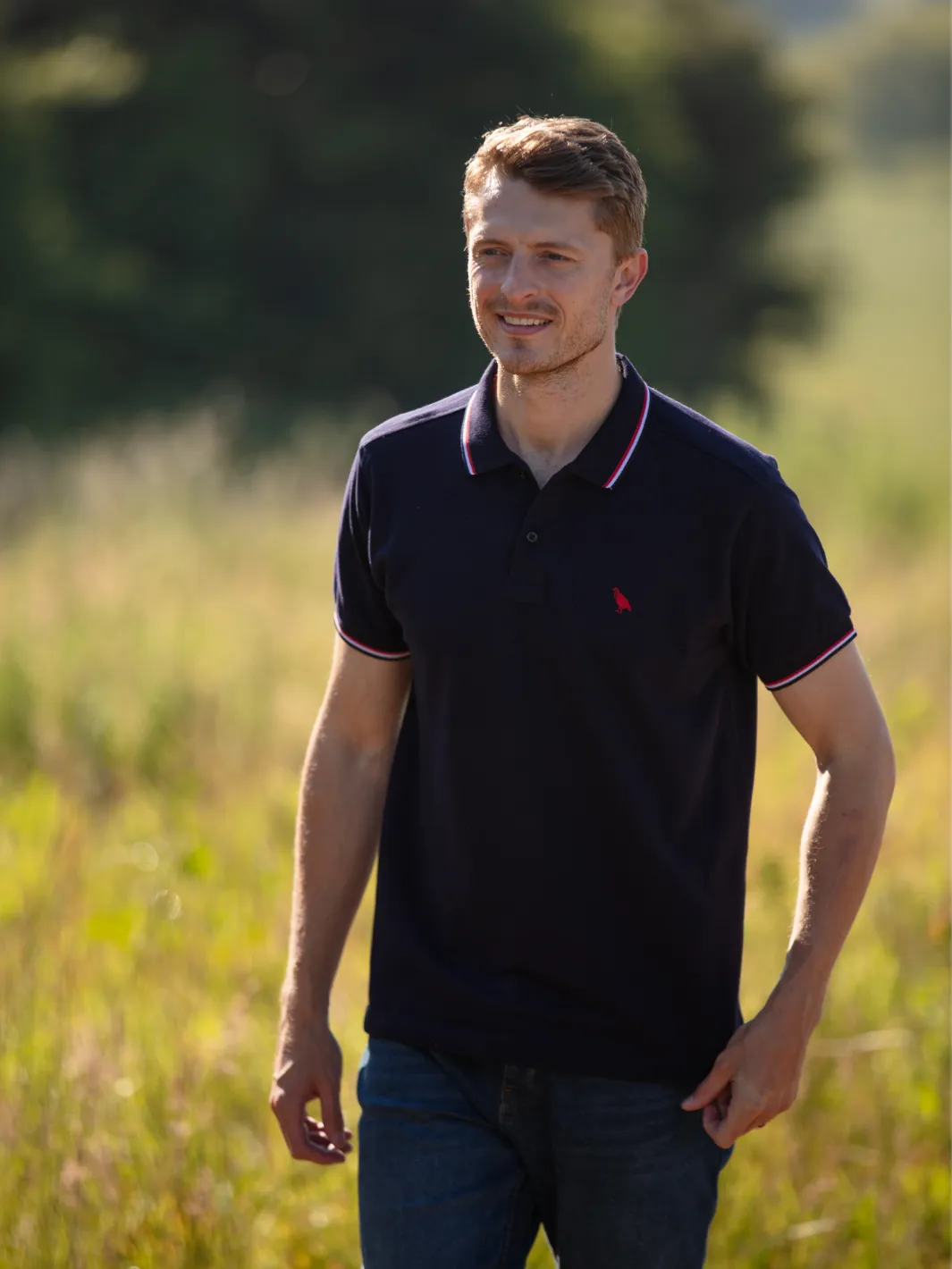 John Partridge Tipped poloskjorte navy bomull S piqué