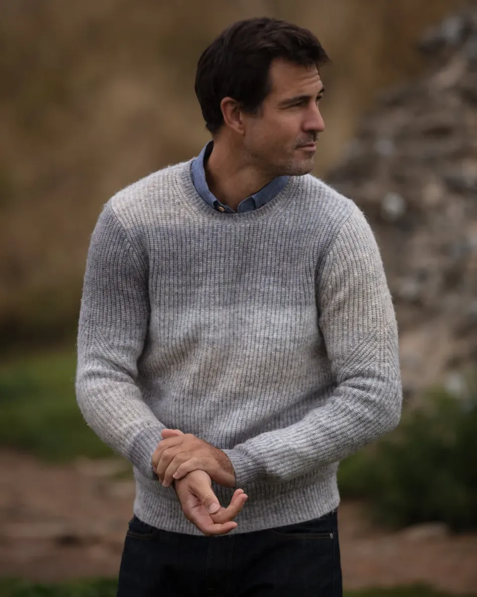 John Partridge Ombre Eco Crew Neck genser gråmelert resirkulert