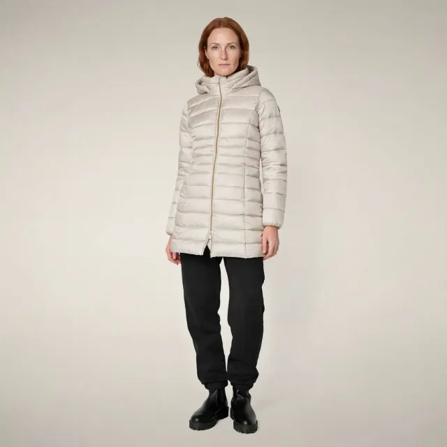 Save The Duck Reese kåpe dame Rainy Beige lang med hette