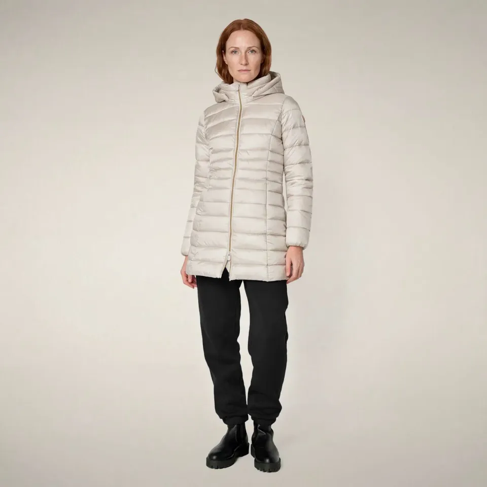 Save The Duck Reese kåpe dame Rainy Beige lang med hette