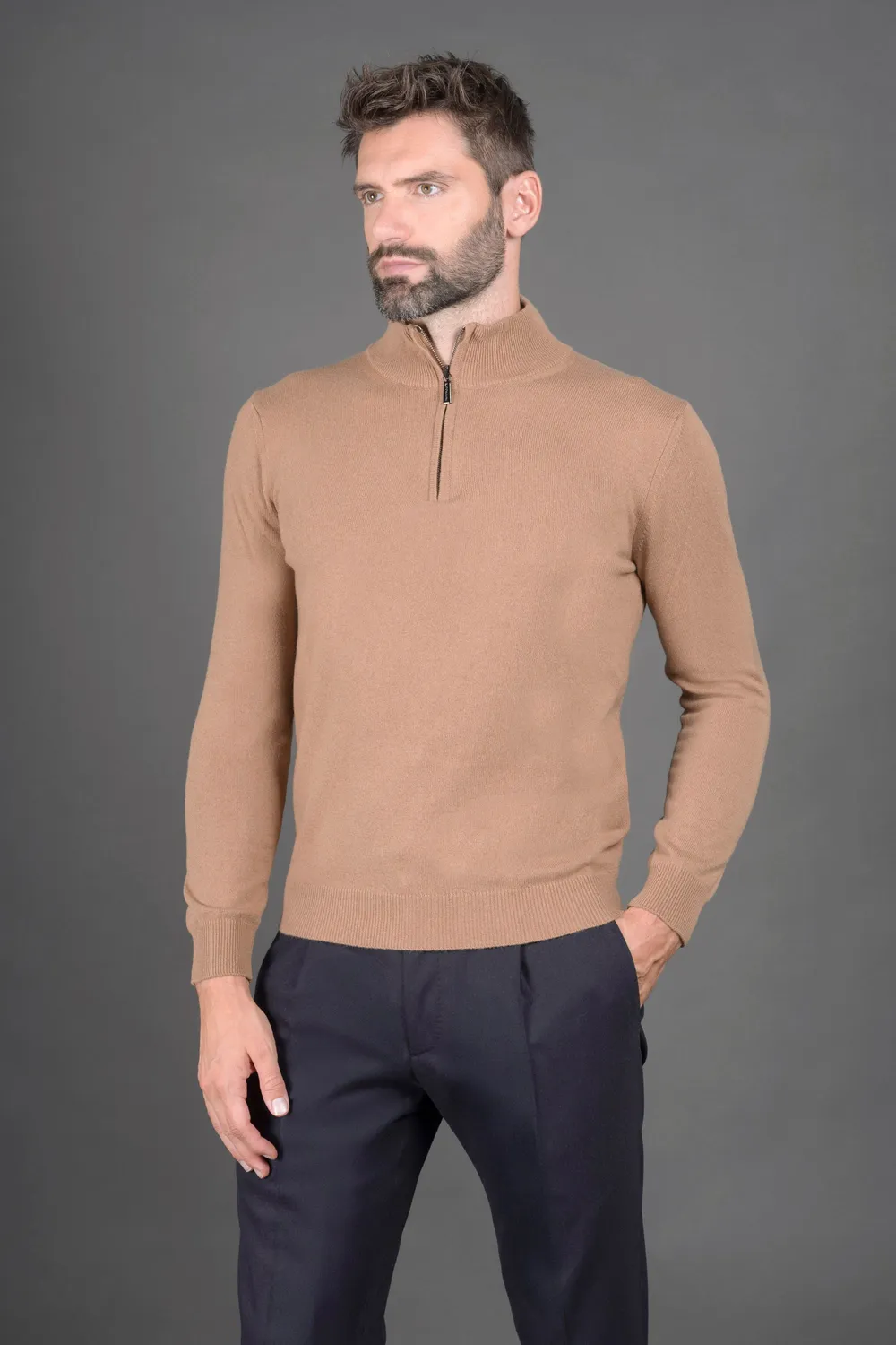 Moorer TERNI-WS5 half zip-genser i kashmir og silke