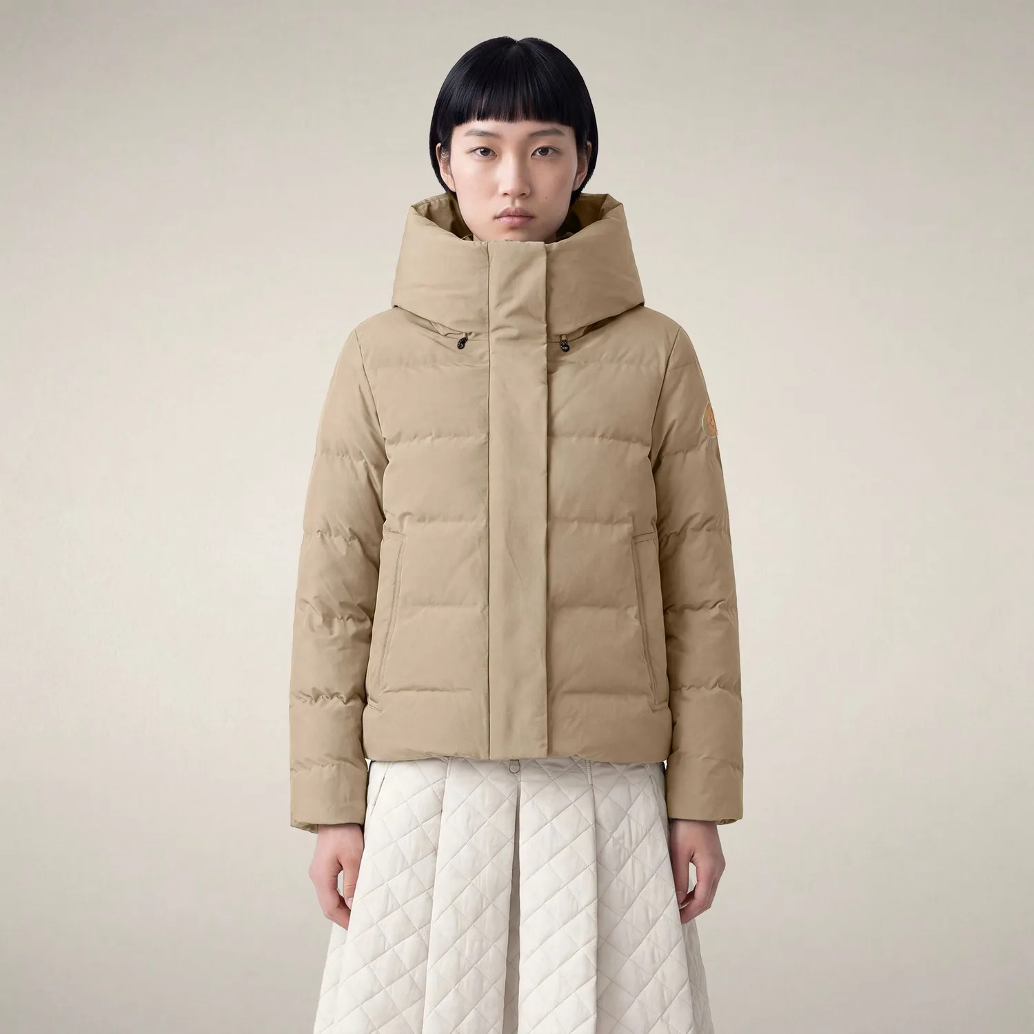 Save The Duck Arena parka dame Stone Beige kort fasong