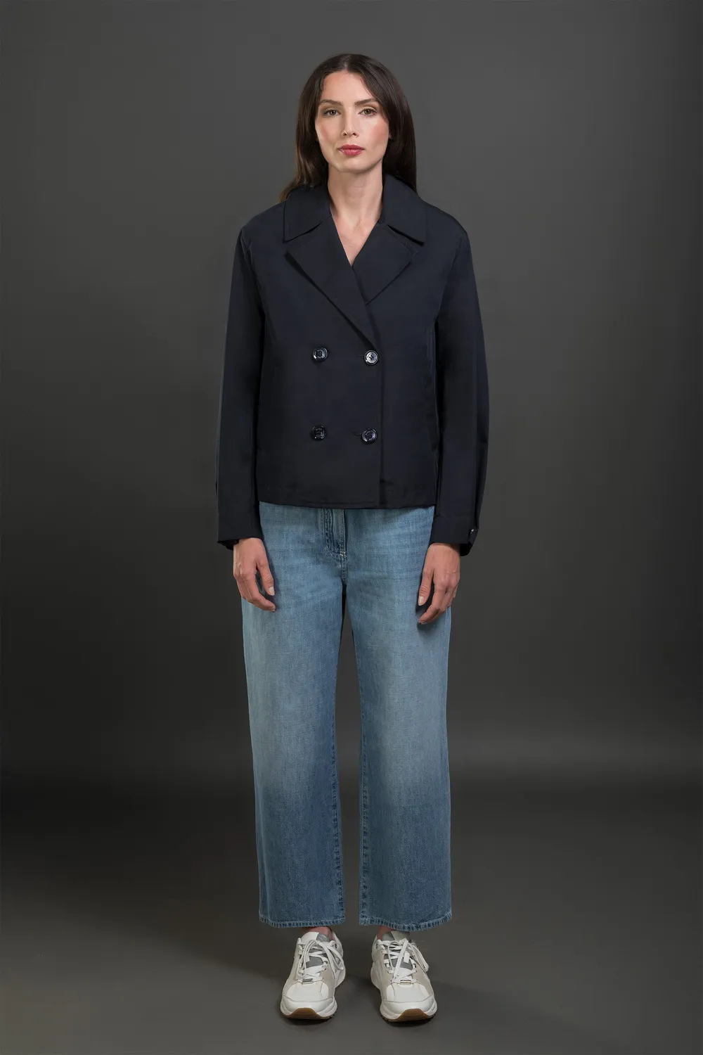 Moorer LENYS-FT kort trenchcoat blå med avtakbar vest