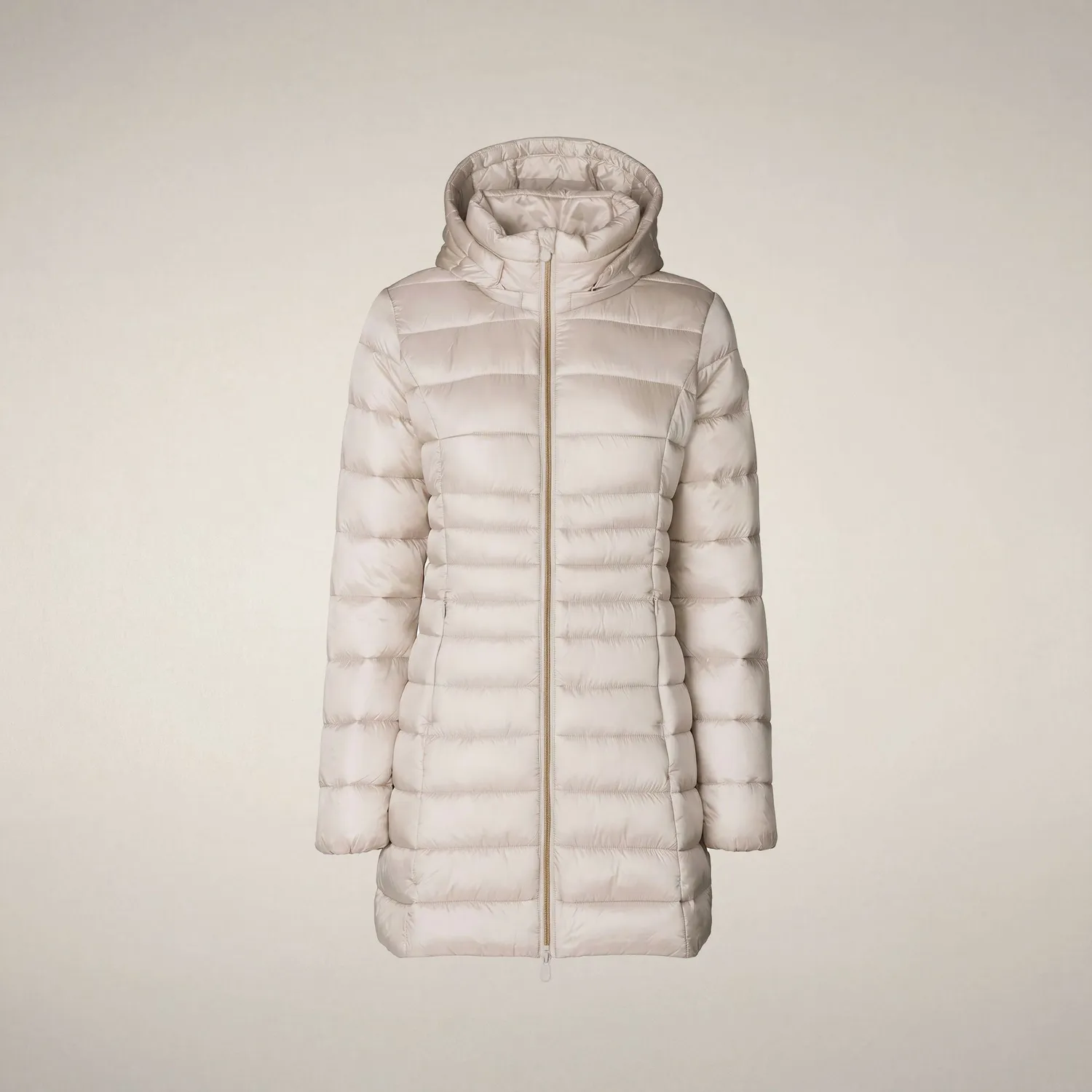 Save The Duck Reese kåpe dame Rainy Beige lang med hette