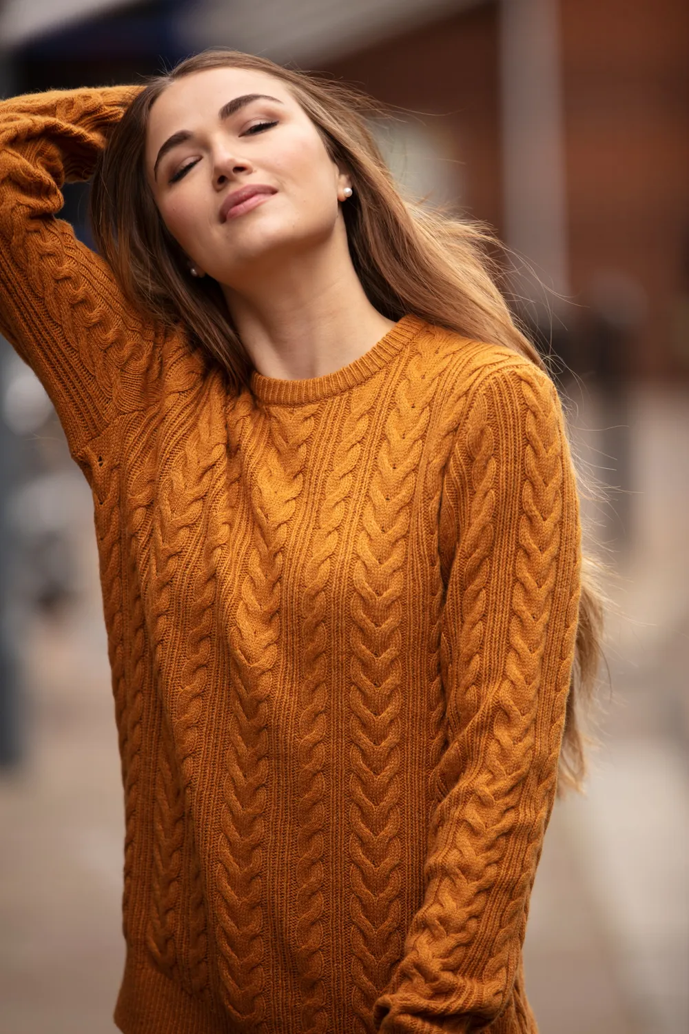 John Partridge Herringbone Crew Neck Jumper genser Mustard – lammeullblanding