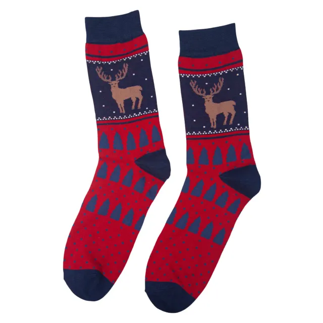 John Partridge Socks Fair Isle & Stag sokker rød bambusmix