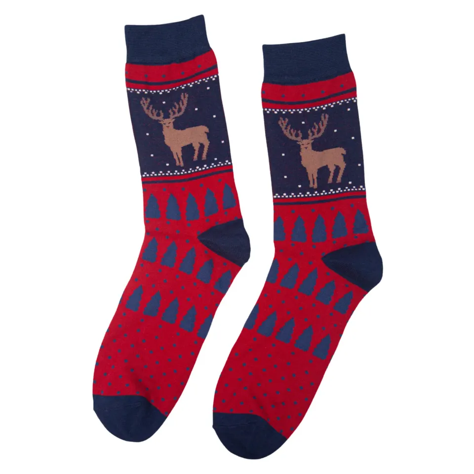 John Partridge Socks Fair Isle & Stag sokker rød bambusmix