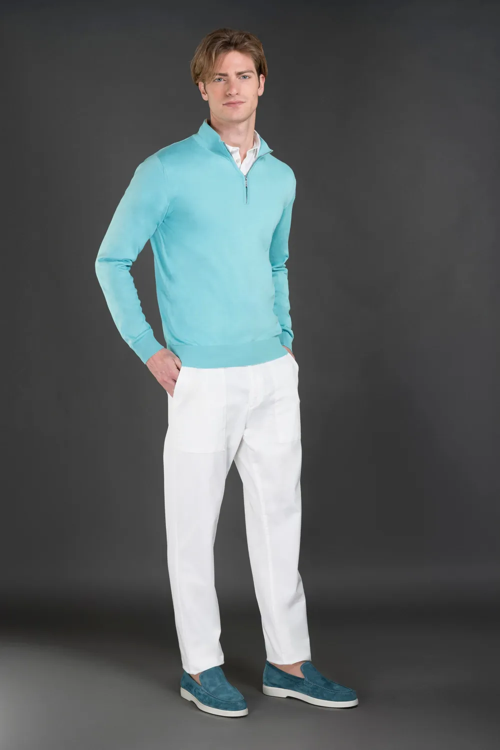 Moorer ATLANTE-SI5 halfzip-genser Sea Island-bomull