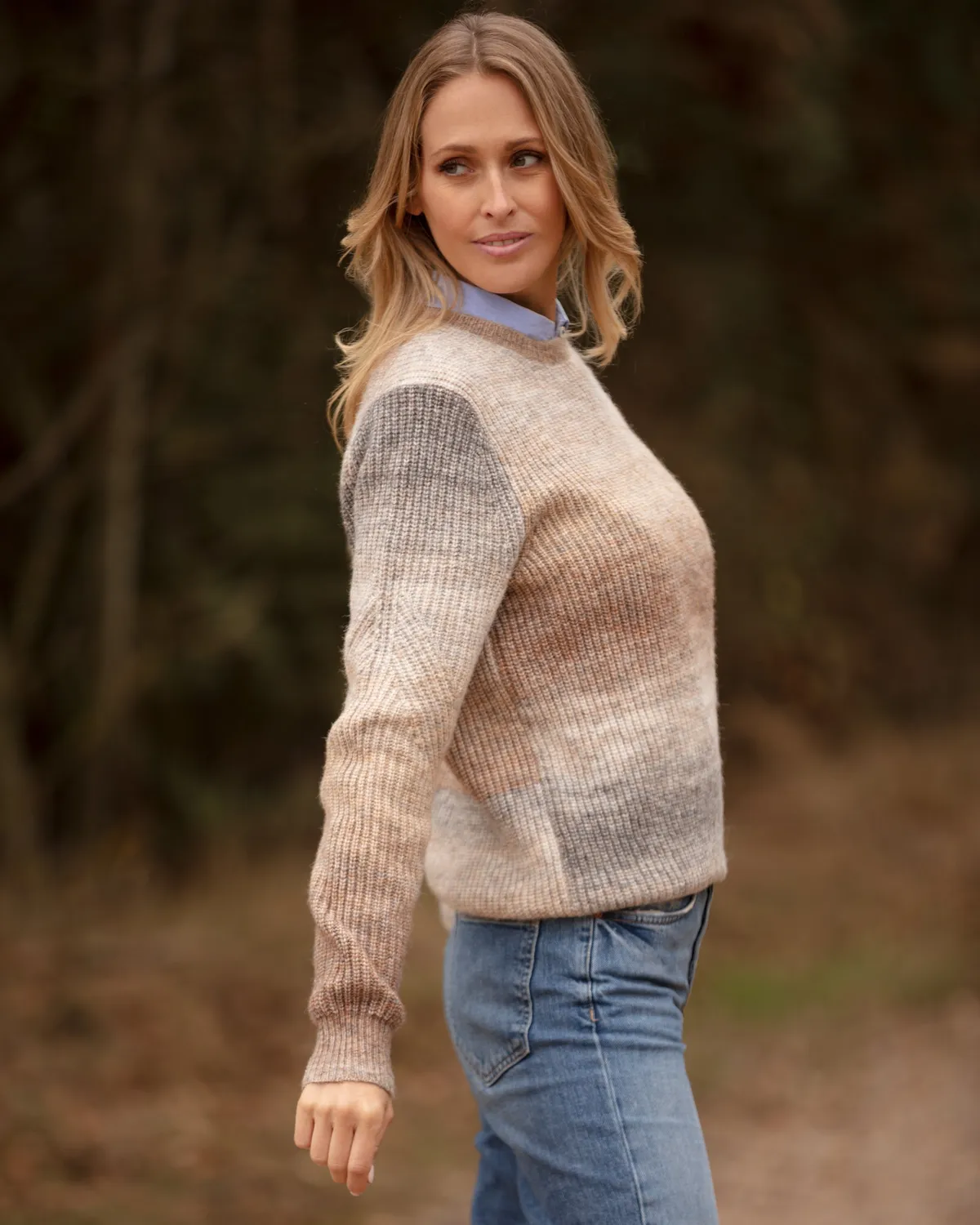 John Partridge Ombre Eco Crew Neck genser Brown Melange resirkulert