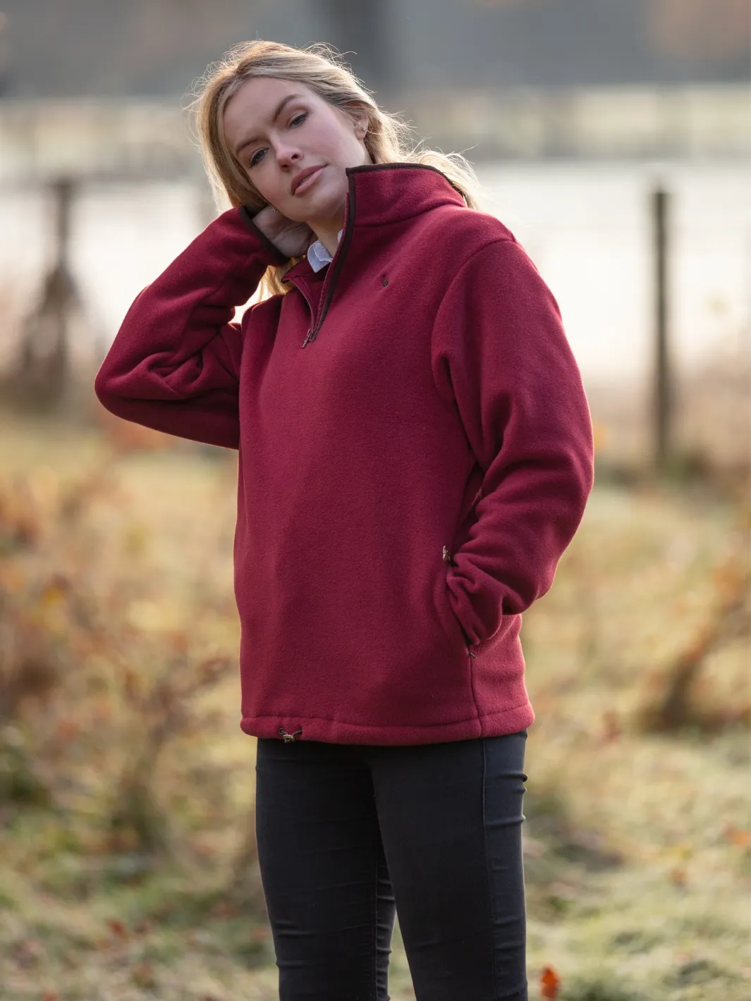 John Partridge Unisex Fleece Pullover fleecegenser burgunder, italiensk fleece
