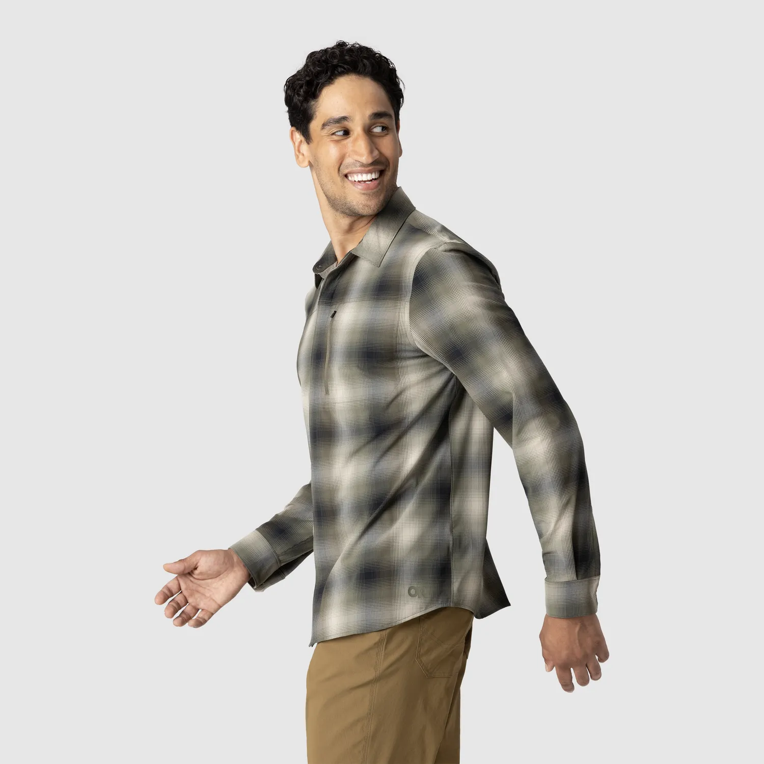Outdoor Research Astroman Long Sleeve Sun Shirt solskjorte Ranger Green Plaid UPF 30