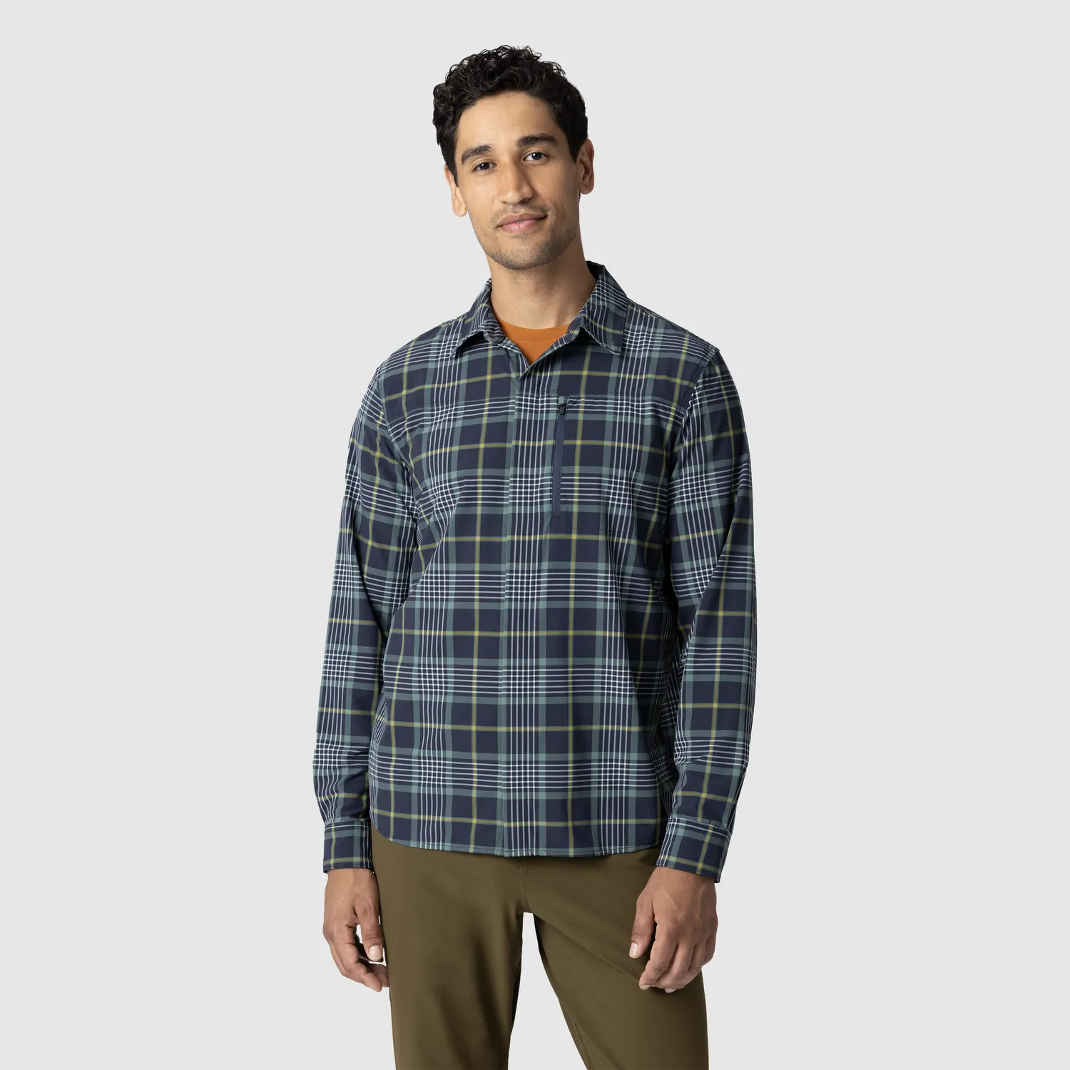 Outdoor Research Astroman Long Sleeve Sun Shirt solskjorte Ranger Green Plaid UPF 30