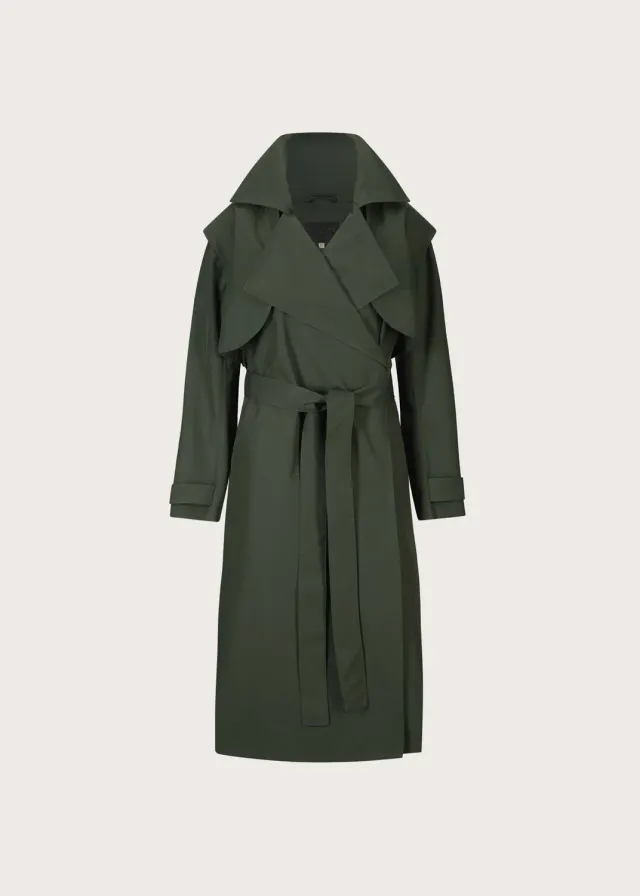 Brgn Regndråpe Trench Coat regnkåpe mørk grønn med avtagbar hette