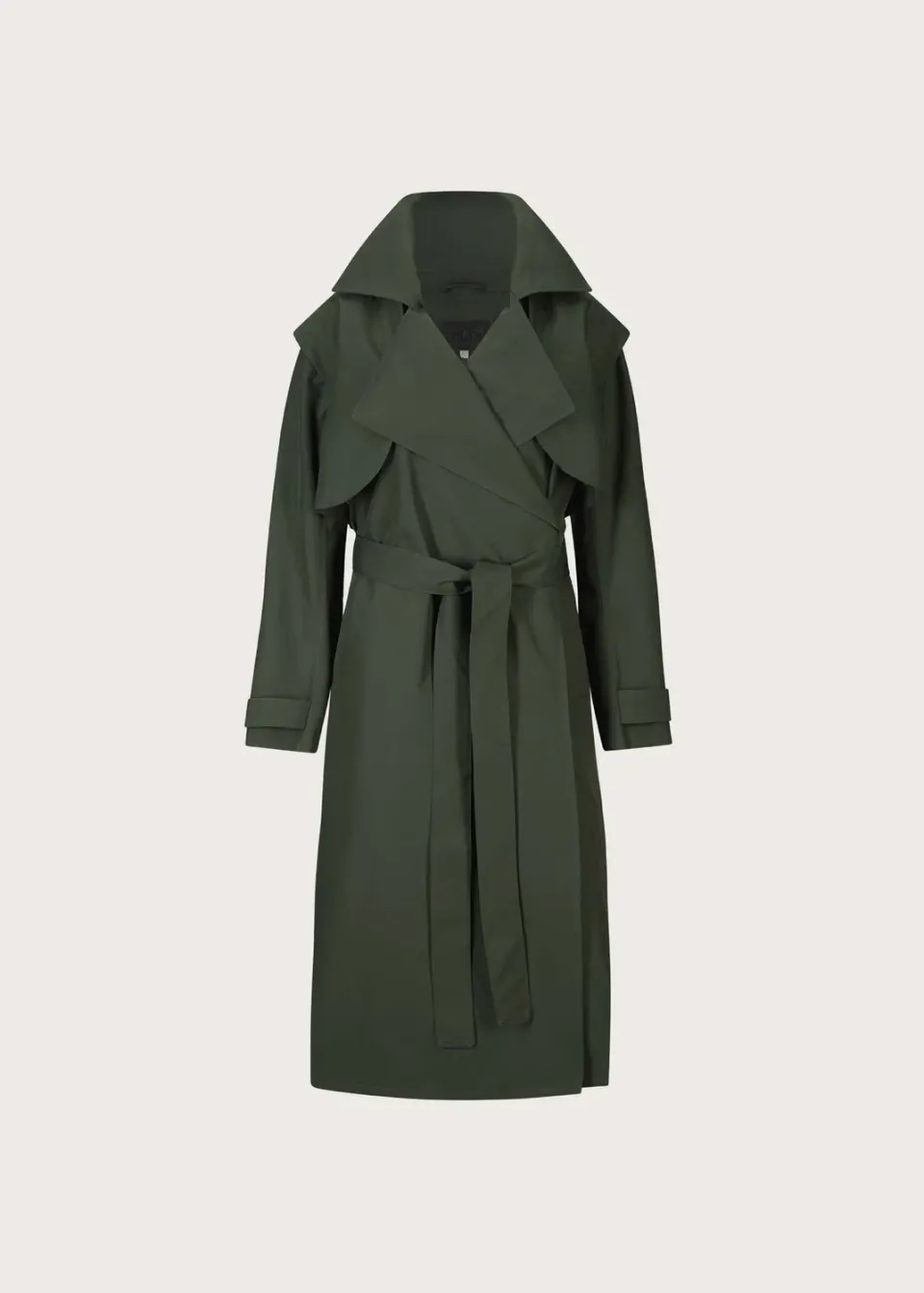 Brgn Regndråpe Trench Coat regnkåpe mørk grønn med avtagbar hette