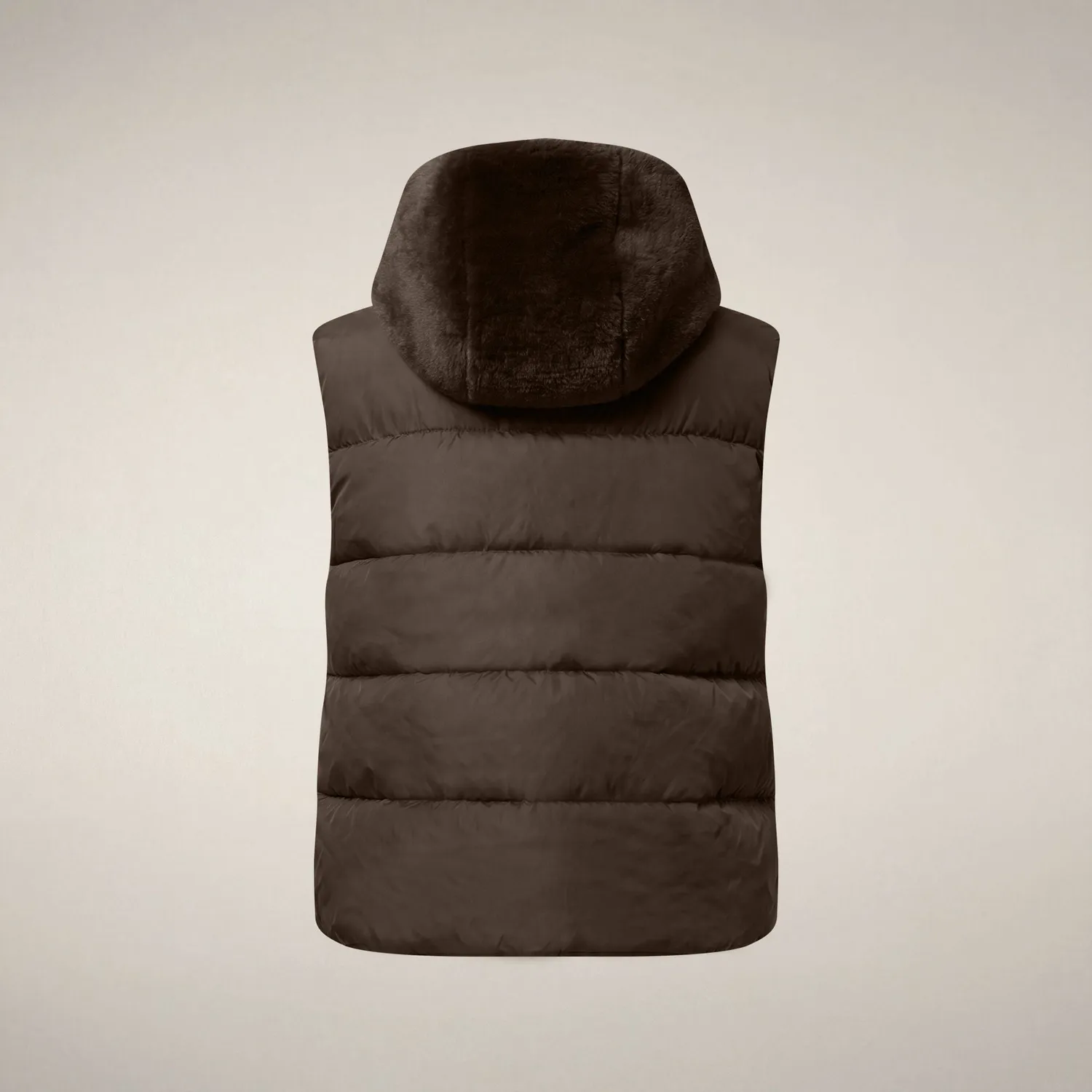Save The Duck Fashion Cassandra fuskepelsvest dame jordbrun hette