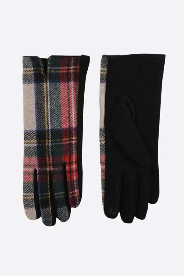 John Partridge hansker kremrød tartan one size fleece