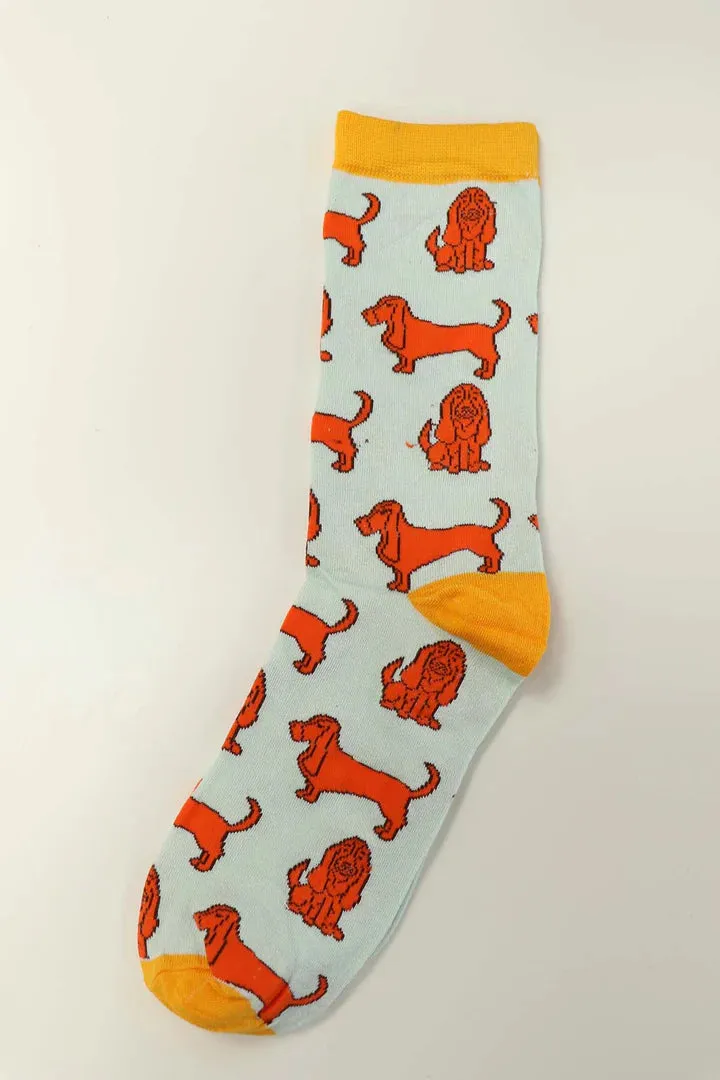 John Partridge Socks Basset Hounds sokker blå grå bambusblanding