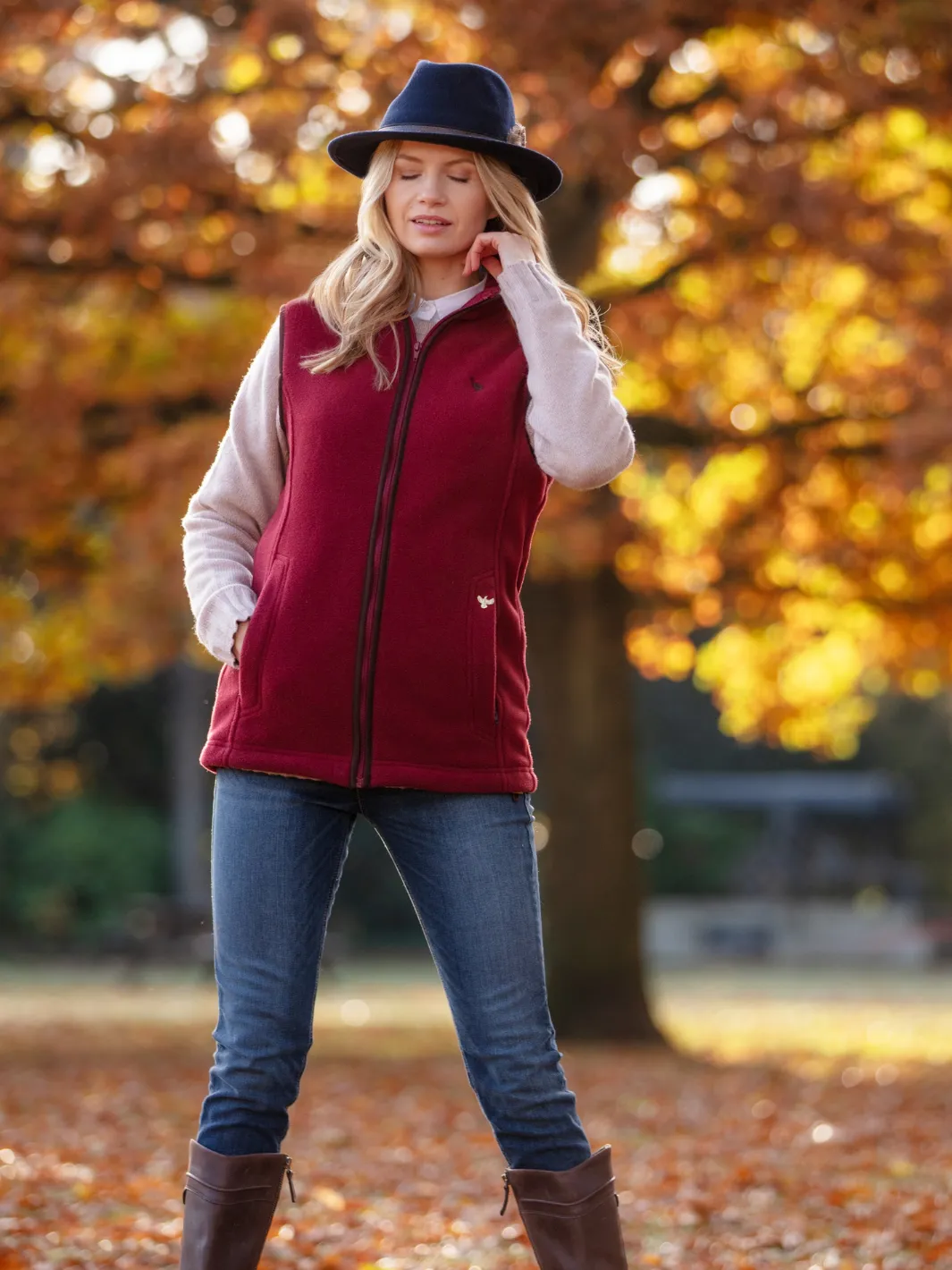 John Partridge Unisex Fleece Gilet fleecevest Burgundy justerbar