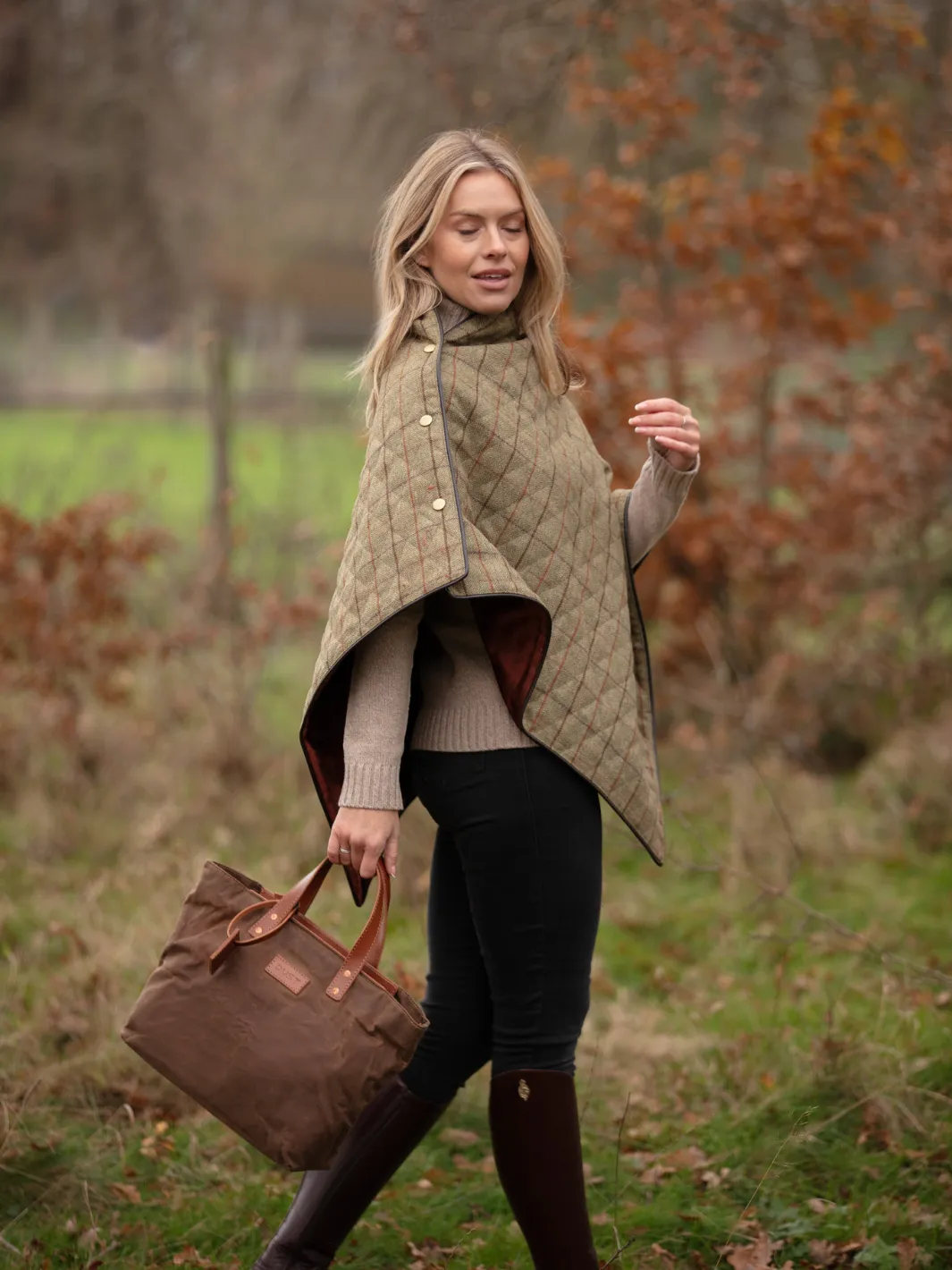 John Partridge Tweed Shawl sjal grønn brun rute one size