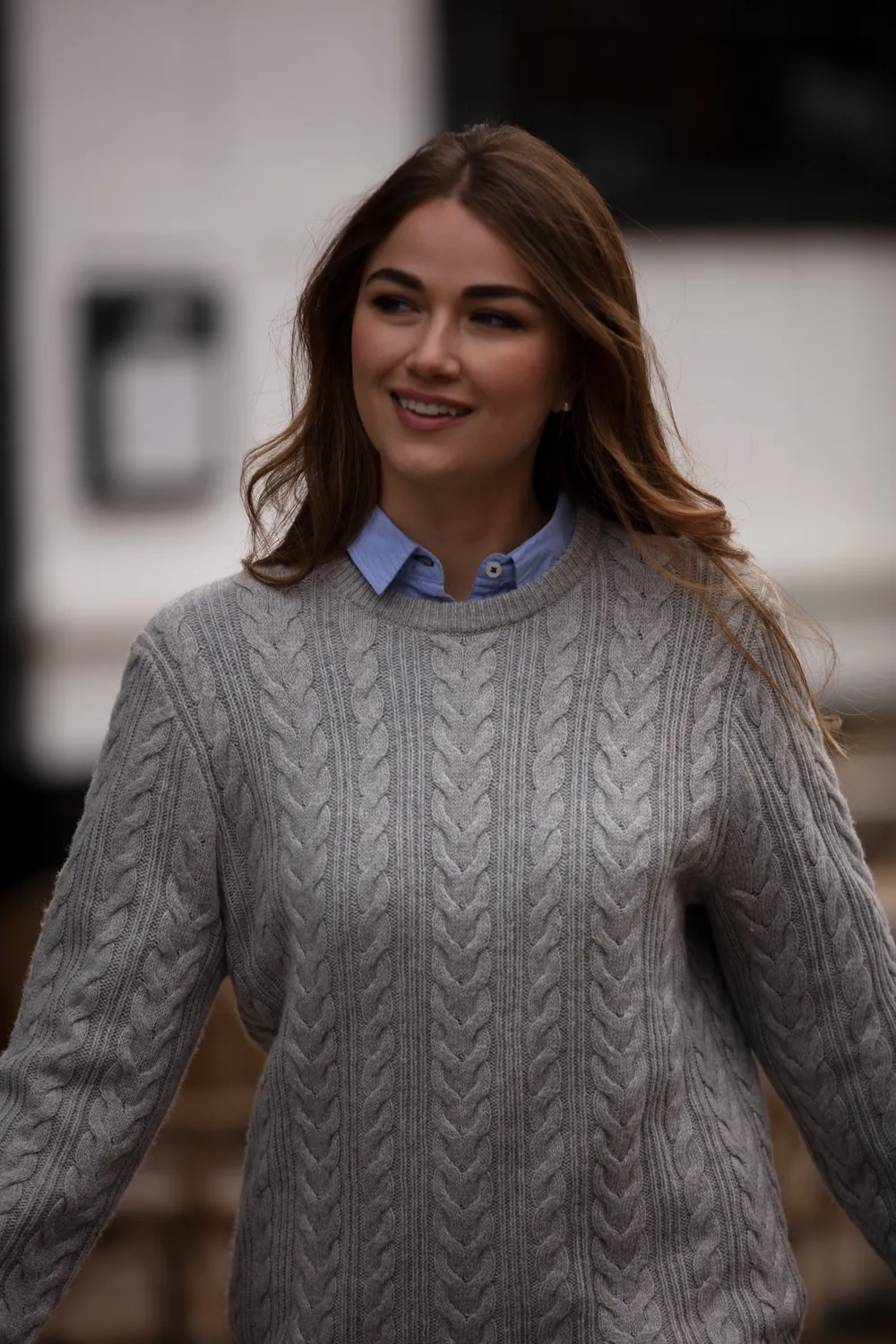 John Partridge Herringbone Crew Neck Jumper genser grå lambswool