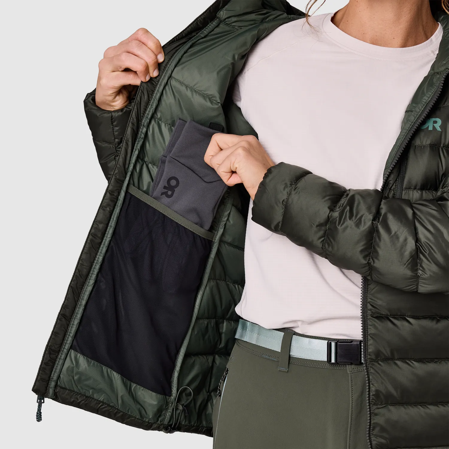 Outdoor Research Helium Down Hoodie dunjakke Dark Laurel dame