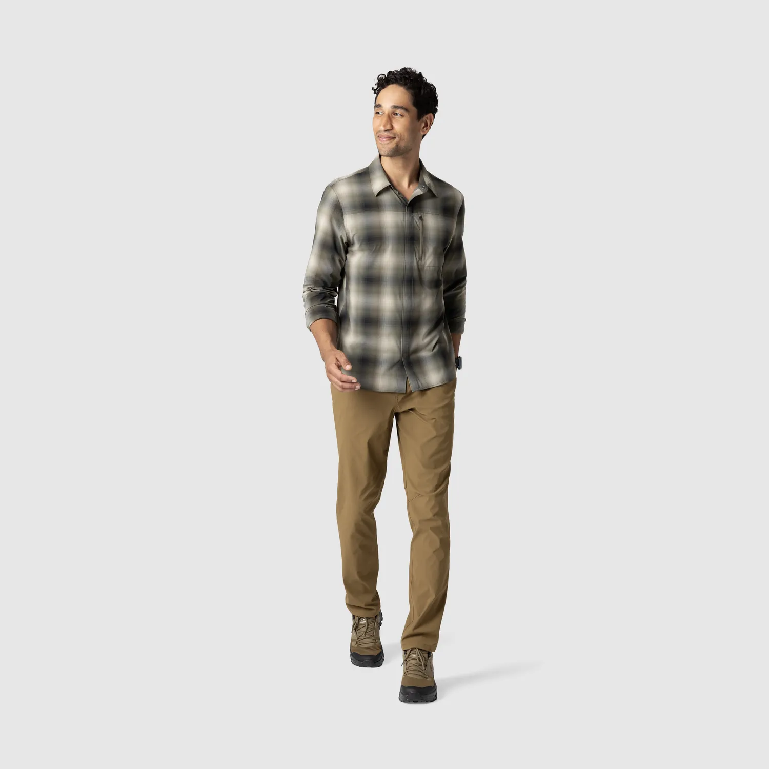 Outdoor Research Astroman Long Sleeve Sun Shirt solskjorte Ranger Green Plaid UPF 30