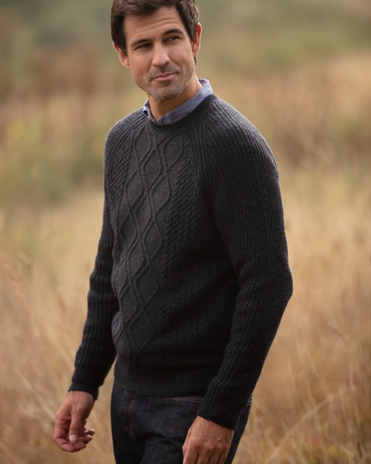 John Partridge Diamond Panel Crew Neck Jumper genser Charcoal ullblanding