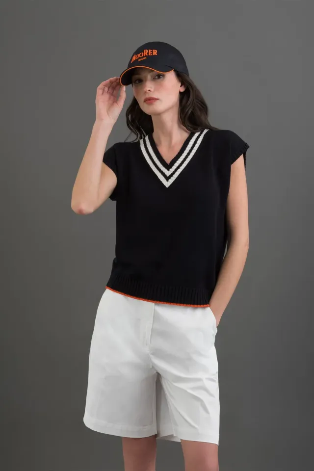 Moorer MERION-CSE strikkevest navy/hvit i merinoull