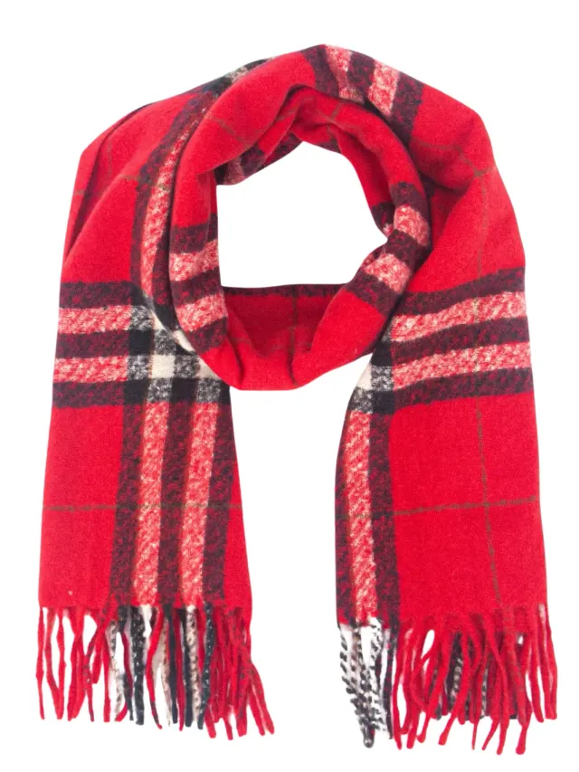 John Partridge Heavyweight Scarf skjerf Red Check én størrelse viskose