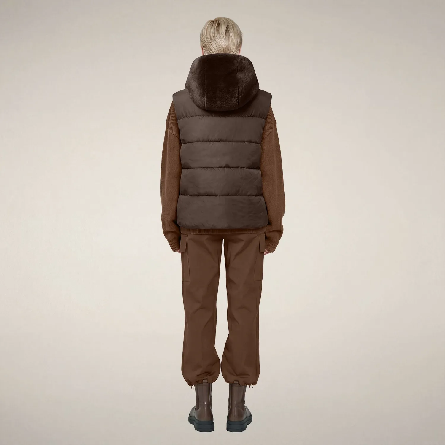 Save The Duck Fashion Cassandra fuskepelsvest dame jordbrun hette